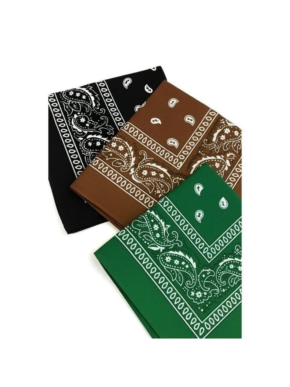 Black Brown Green Colorful Bandanas 21x21 Inch Square Western Style Scarves Set